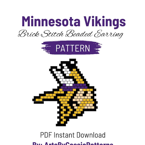 Minnesota Vikings Brick Stitch Earring Pattern NFL Brick Stitch Pattern Football Earring Pattern Miyuki Delica Brick Stitch Pattern