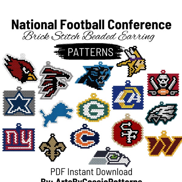 National Football Conference Brick Stitch Earring Patterns NFL Brick Stitch Patterns Football Earring Pattern 16 Brick Stitch Patterns