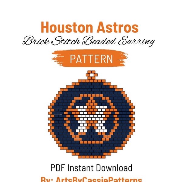 Houston Astros Brick Stitch Earring Pattern MLB Brick Stitch Pattern Baseball Earring Pattern Miyuki Delica Brick Stitch Pattern