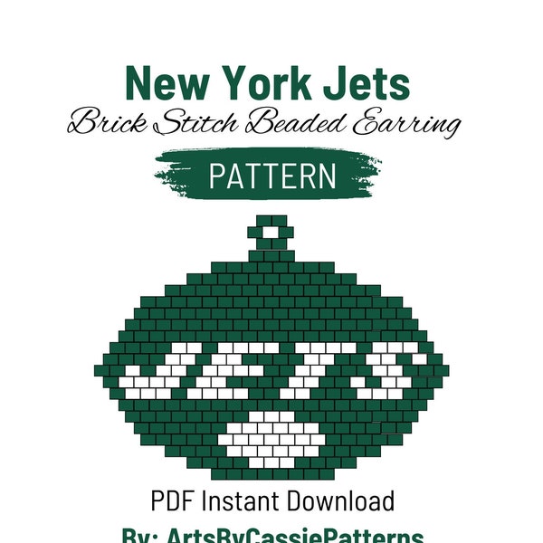 New York Jets Brick Stitch Earring Pattern NFL Brick Stitch Pattern Football Earring Pattern Miyuki Delica Brick Stitch Pattern