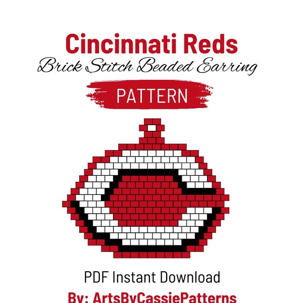 Cincinnati Reds Brick Stitch Earring Pattern MLB Brick Stitch Pattern Baseball Earring Pattern Miyuki Delica Brick Stitch Pattern