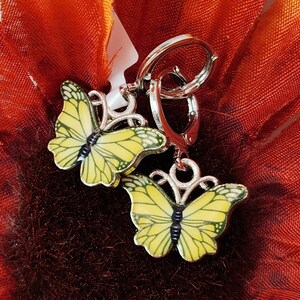 Yellow Butterfly Earrings- Silver