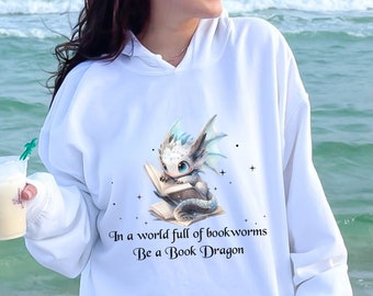 Cute Dragon Hoodie/Dragon Reading Shirt/Book Dragon Shirt/Bookdragon/Book Club Shirt/Book Shirt/Book Lover Gift/Bookworm Gifts/Bookish Gifts
