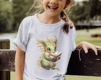 Book Dragon Shirt, Book Dragon, Reading Shirt, Book Lover Gift, Book Lover Shirt, Baby Dragon, Cute Dragon, Girl Shirt, Kids Shirt, Tshirt