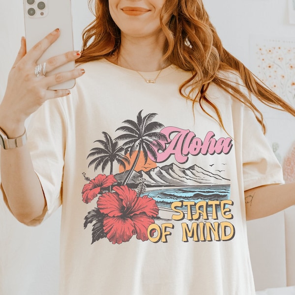 Aloha State of Mind, Aloha Tshirt, Hawaiian Shirt/Hawaii T Shirt/Beach Shirt/Hibiscus Flower/Vacation Shirts/Hawaii Gifts/Summer Tee Shirts