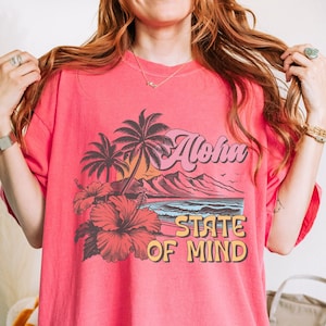 État d'esprit Aloha, t-shirt Aloha, chemise hawaïenne/t-shirt hawaïen/chemise de plage/fleur d'hibiscus/chemises vacances/cadeaux hawaii/t-shirts d'été