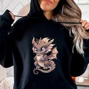 Süßer Drache Hoodie, Drache Hoodie, Kaffee Drache, Drachen Sweatshirt, Drache, Drachen Geschenke, Kaffee Geschenk, Hoodies und Sweatshirts, Hoodies