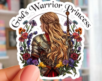Pegatina de la Princesa Guerrera de Dios / Pegatina cristiana para mujeres / Estética guerrera con versículo bíblico / Calcomanía para portátil o diario con temática religiosa