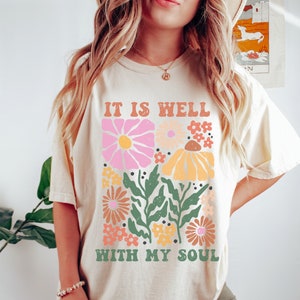 Está bien con mi alma camiseta cristiana, camisas cristianas Comfort Colors, camisa cristiana floral vintage, regalos cristianos, ropa de Jesús