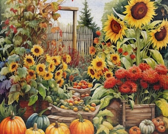 Herbst Ernte 500 Teile Puzzle - Sonnenblumen Puzzle, Kürbis Puzzle, Herbst, Kürbisse, Sonnenblumen, 500 Teile Puzzle Gastgeberin Geschenk Thanksgiving