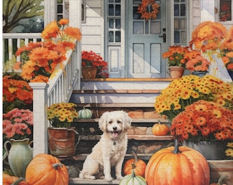 Herbst im Land 500 Teile Puzzle - Kürbis Puzzle, Herbst, Kürbisse, Bauernhaus, Chrysantheme, 500 Teile Puzzle Gastgeberin Geschenk Thanksgiving