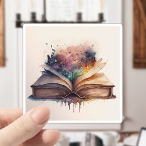 YA-boekstickers, open boeksticker, open boek met bloemen, verhalenboek, boekstickers, leesstickers, dagboekstickers, laptopstickers