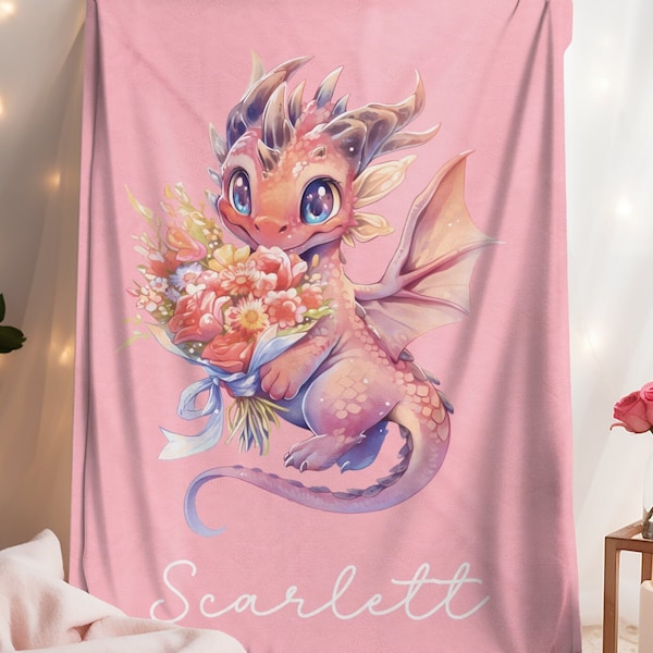 Personalized Baby Dragon Milestone Blanket - Custom Name Newborn Boy Photo Prop