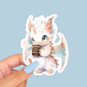 Dragón de café, pegatina de dragón, dragón épico, dragón bebé, regalo de amante del dragón, dragón lindo, -pegatinas, 'pegatinas,' pegatina, pegatinas de diario
