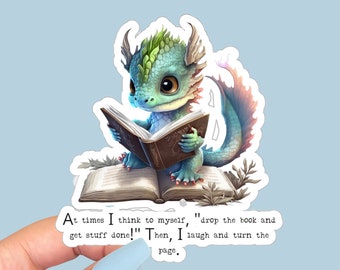 Watercolor Dragon Sticker, Bookwyrm, Dragon Reading, Book Humor, Book Dragon, Bookdragon, Dragon Lovers Gifts -stickers ' stickers ' sticker