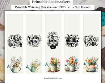 Watering Can V1 Bookmarks Set, Printable Bookmarks, Digital Bookmark Booklovers Gifts Journaling Scrapbooking - Letter Size Instant Download
