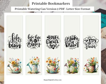Watering Can V2 Bookmarks Set, Printable Bookmarks, Digital Bookmark Booklovers Gifts Journaling Scrapbooking - Letter Size Instant Download