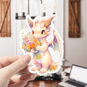 Watercolor Dragon Sticker, Epic Dragon, Dragon with Flower, Baby Dragon, Cute Dragon, Dragon Lovers Gifts, Dragon, Dragon Sticker, -stickers