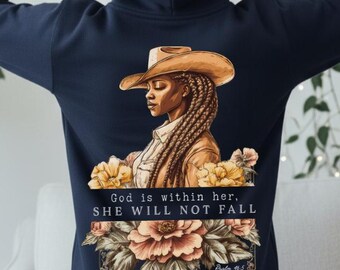 Sudadera con capucha "Dios está dentro de ella", Sudadera cristiana con cremallera, Camiseta cristiana vaquera, Camiseta cristiana estilo western, Sudaderas con capucha basadas en la fe, Regalo del Salmo 46:5