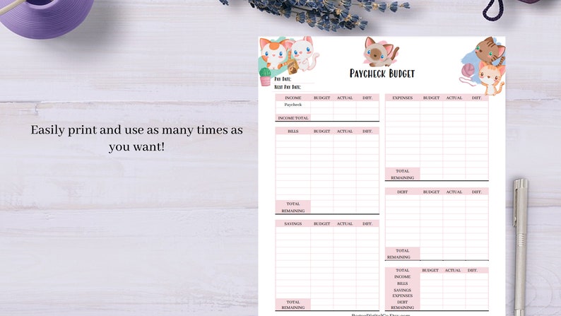 Paycheck Budget Template Printable PDF Budget Planner - Etsy