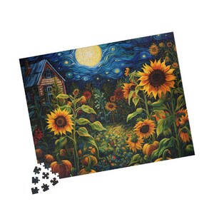 Sonnenblumen & Kürbisse im Herbst 500 Teile Puzzle - Sonnenblumen Puzzle, Kürbis Puzzle, Herbst Puzzle 500 Teile Puzzle Gastgeberin Geschenk Erntedankfest Bild 3