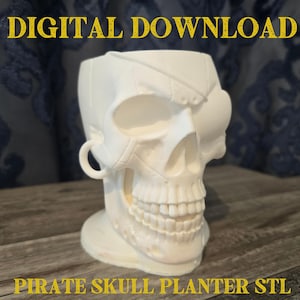 Pirate Skull Planter STL, 3D Printable Dice Holder, DnD Mini Storage, Succulent Pot, Nautical Decor, Pirate Decor, Tabletop Gaming Accessory