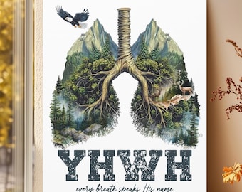 YHWH Every Breath Speaks His Name Canvas, YHWH Art, Christian Wall Art, Worship Decor, Hebrew Scripture Print, Faith Gift, Breath of God Art