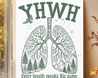 YHWH Every Breath Speaks His Name Canvas, YHWH Art, Christian Wall Art, Worship Decor, Hebrew Scripture Print, Faith Gift, Breath of God Art
