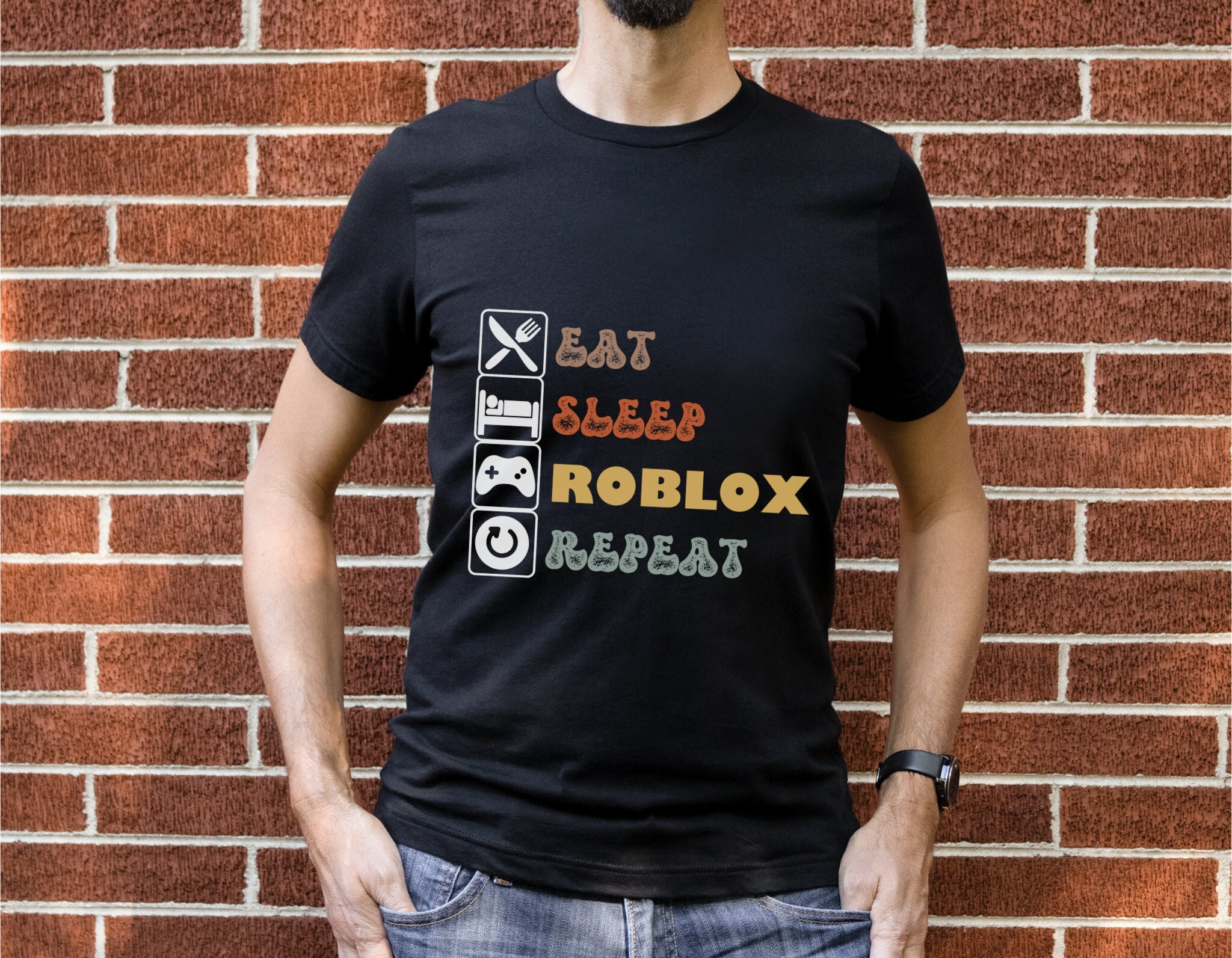 Eat Sleep Roblox Inspired Repeat Adult Unisex Black T Shirt 