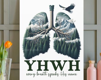 YHWH Every Breath Speaks His Name Canvas, YHWH Art, Christian Wall Art, Worship Decor, Hebrew Scripture Print, Faith Gift, Breath of God Art