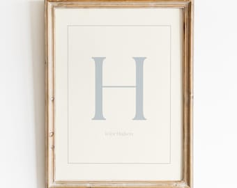 Custom Vintage Style Initial Print, Boy Name Print, Baby Girl Nursery, Vintage Nursery Print, Blue Nursery Decor, Personalized Nursery
