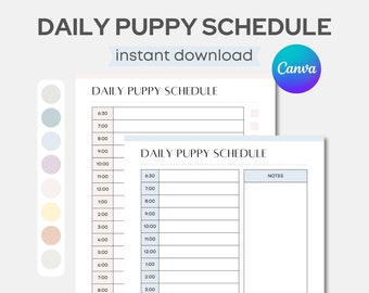 Bewerkbaar dagelijks puppyschema, checklist puppyschema, puppyslaaptracker, puppylogboekgrafiek, afdrukbaar dagelijks huisdierschema, puppyplanner