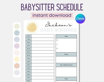 Printable Babysitter Schedule, Nanny Schedule, Infant Schedule, Editable Baby Schedule, Toddler Schedule, Child Schedule, Babysitter Notes