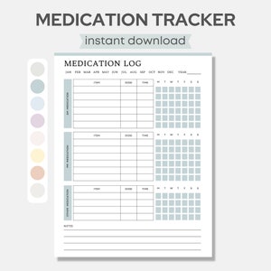 Afdrukbaar medicatielogboek, medicijntrackerlijst, dagelijks medicatieoverzicht, checklist medicatieschema cliënt, administratieverslag behandeling