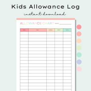 Afdrukbare kinderbijslaggrafiek, toelagetracker, kinderspaartracker, wekelijkse toelage, karweigrafiek, geldbeloningsgrafiek, geldbeheer