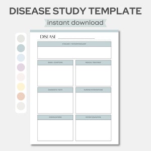 Printable Nursing Student Disease Template, Pathophysiology Nursing Study Guide, Nursing School Notes, Clinical Notes, Pathology Template