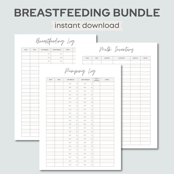 Breastfeeding Log, Pumping Log, Breast Pump Log, Breastmilk Inventory Tracker, Nursing Log, Breastfeeding Journal, Exclusively Pumping Log