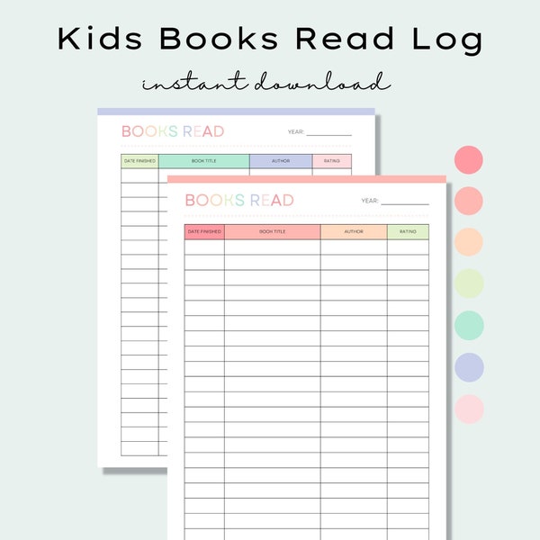 Printable Kids Books Read Log, Book Rating Tracker, Reading Log for Kids, Book Reading Record, Book Tracker, Book Log, Library Book Tracker