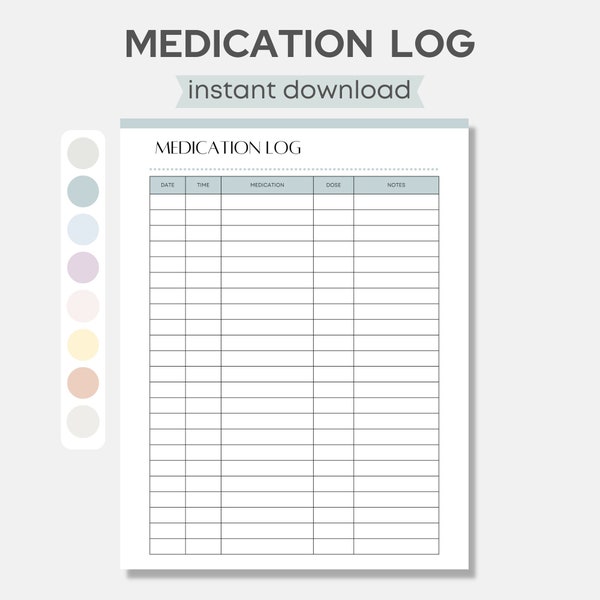 Printable Medication Log, Medicine Tracker List, Daily Medication Given Tracker, Medication Chart Checklist, Treatment Administration Record