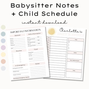 Scheda informativa importante per babysitter stampabile Modello di programma per bambini, Programma per neonati, Programma per babysitter, Programma per tata, PDF