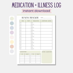 Localizzatore di farmaci stampabile, Registro delle malattie infantili, Registro dei farmaci, Localizzatore di malattie multiple per bambini, Registro della febbre per bambini, Registro delle malattie infantili