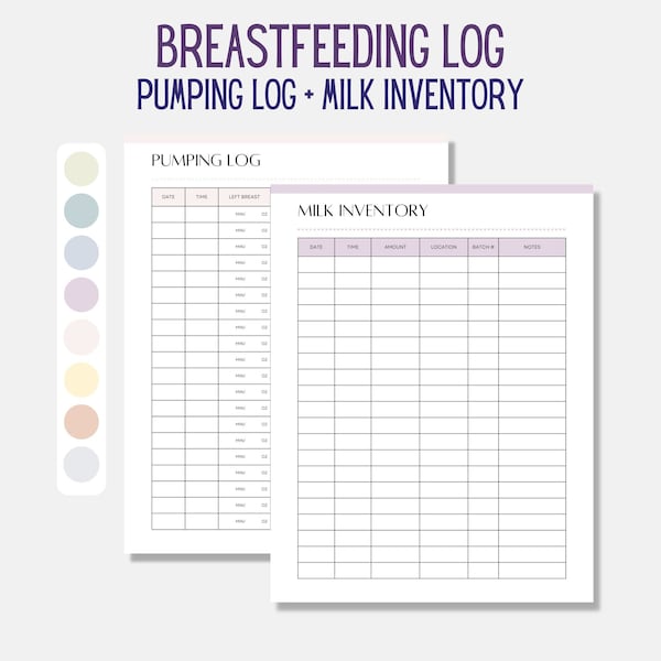 Breastfeeding Log, Pumping Log, Breast Pump Log, Breastmilk Inventory Tracker, Nursing Log, Breastfeeding Journal, Exclusively Pumping Log