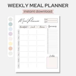 Printable Weekly Meal Planner With Grocery List, 7 Day Family Menu ...