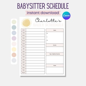 Orario babysitter stampabile, Orario tata modificabile, Orario neonato, Orario per bambini piccoli, Orario bambino, Planner babysitter PDF