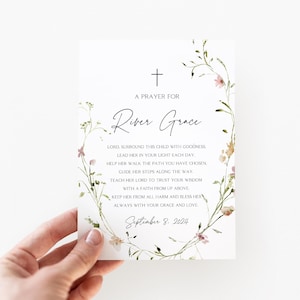 Personalized Baptism Gift, Floral Baptism Prayer Sign, Christening Card, Custom Name Baptism Print, Girl Baptism Decor, Baby Dedication Gift
