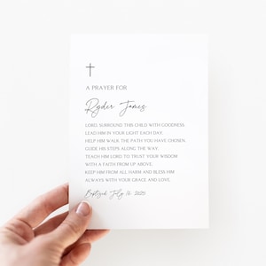 Regalo de bautismo, signo de dedicación del bebé, impresión de oración personalizada, regalo de bautizo del niño, tarjeta de bautismo de nombre personalizado, dedicación de la niña