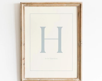 Custom Vintage Style Initial Print, Boy Name Print, Baby Girl Nursery, Vintage Nursery Print, Blue Nursery Decor, Personalized Nursery Print