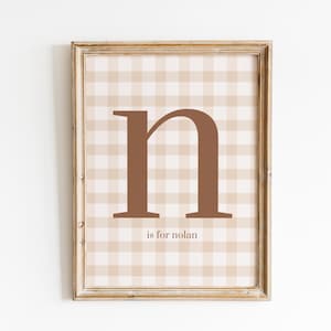 Impresión inicial personalizada, impresión de nombre, impresión de nombre a cuadros, impresión de nombre neutro, impresión de nombre de niño, impresión de inicial de niña, impresión vintage para guardería