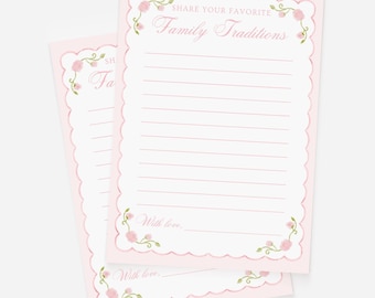 Family Traditions Baby Shower Cards, Baby Shower Game Advice Cards, Pink Floral Baby Girl Shower Cards, Printed Share a Memory Baby Shower