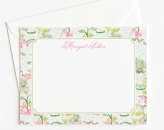 Personalized Garden Notecards, Custom Spring Floral Chinoiserie Note Cards, Thank You Note Cards, Mothers Day Gift, Women's Stationery